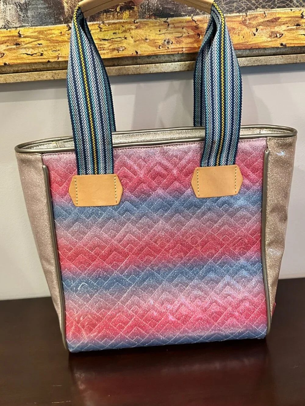 Consuela Nico Classic Tote Pink Blue Quilted Glitter Bag 13